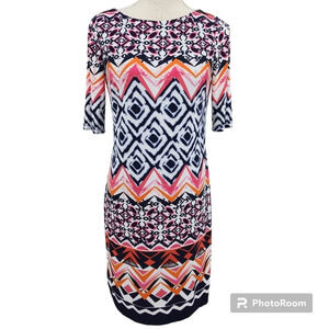 Vince Camuto Multicolor 3/4 Sleeve Exposed Back Zipper Shift Dress Size 4